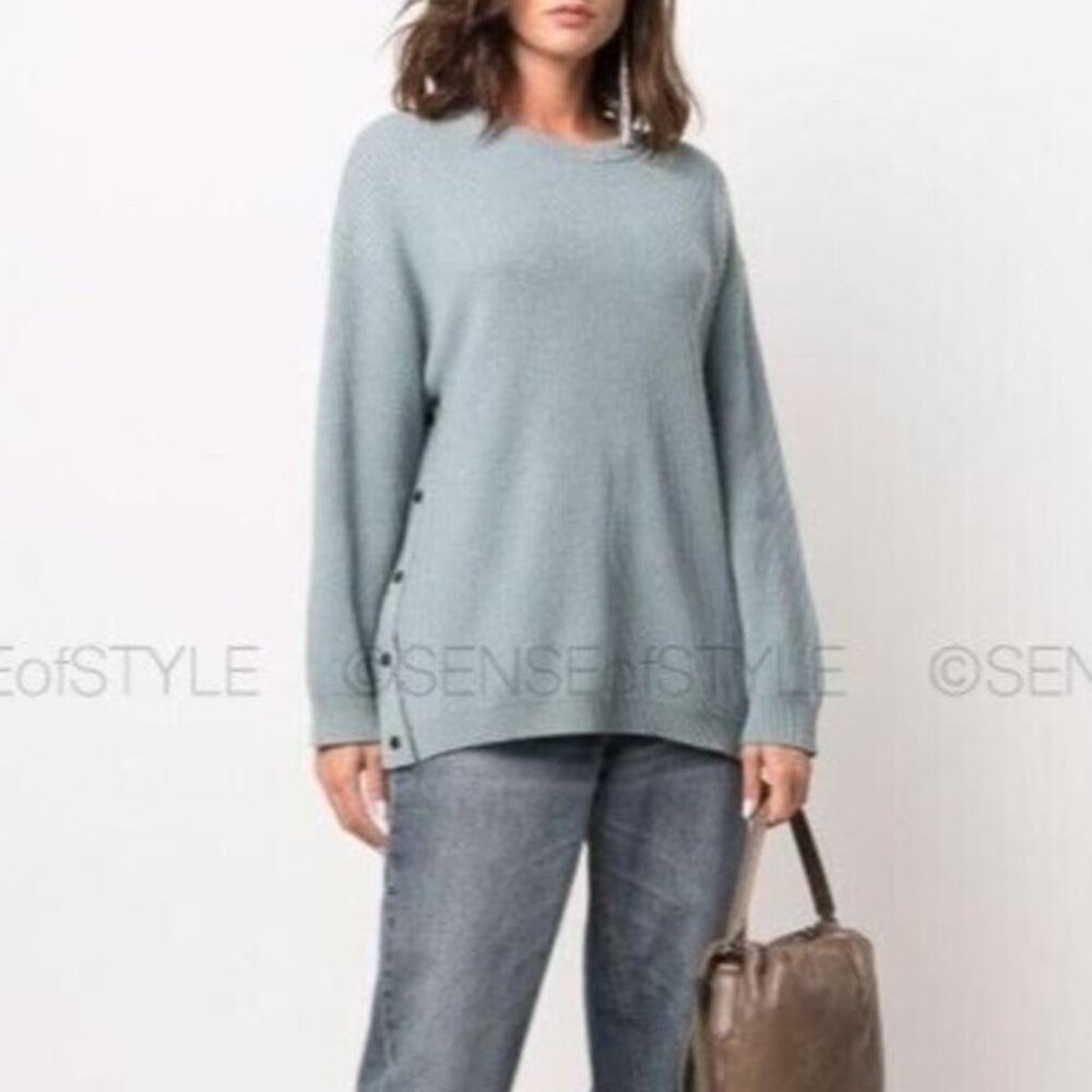 Brunello Cucinelli Cashmere Blue Sweater Lightweight Pullover Monili Size M 42